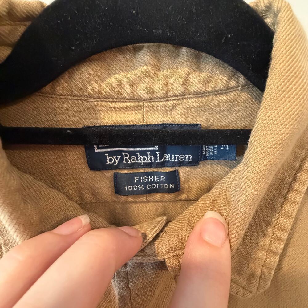 Polo Ralph Lauren Vintage Military Style Shirt 100% Cotton Khaki Mens Medium - Picture 3 of 10